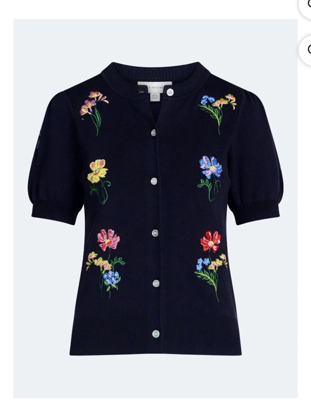 Navy Floral Embroidered Short-Sleeve Cardigan - Picture 5 of 5